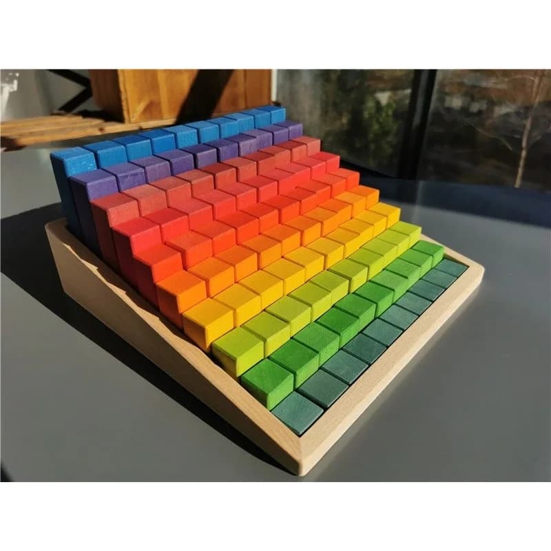 100 pezzi piccoli blocchi di costruzione in legno Set arcobaleno impilabile conteggio legname costruzione quadrata giocattoli per bambini