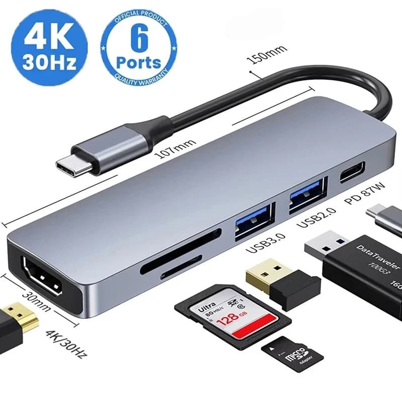 Hub USB 3.0 Type C compatible HDMI 4K Thunderbolt 3 Hub USB C 3.0 Slot for TF PD SD player for MacBook Pro/Air/Huawei Mate