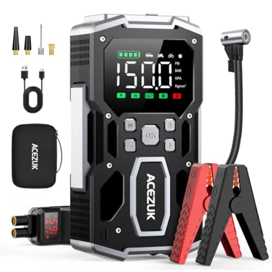 Avviatore d'Emergenza Portatile per Auto con Compressore d'Aria 150PSI 8000A, per Motori a Benzina/Diesel 10.0L, Batteria 12V
