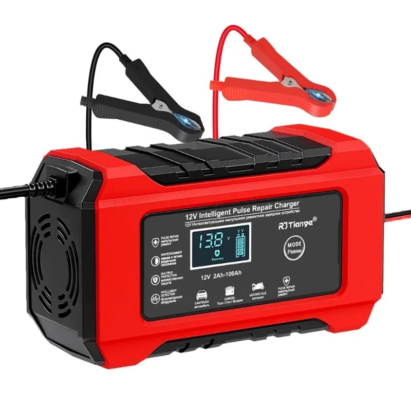 Caricabatterie Intelligente 12V6A per Batterie al Piombo-Acido, Caricatore per Auto/Moto con Spina EU e Display Digitale