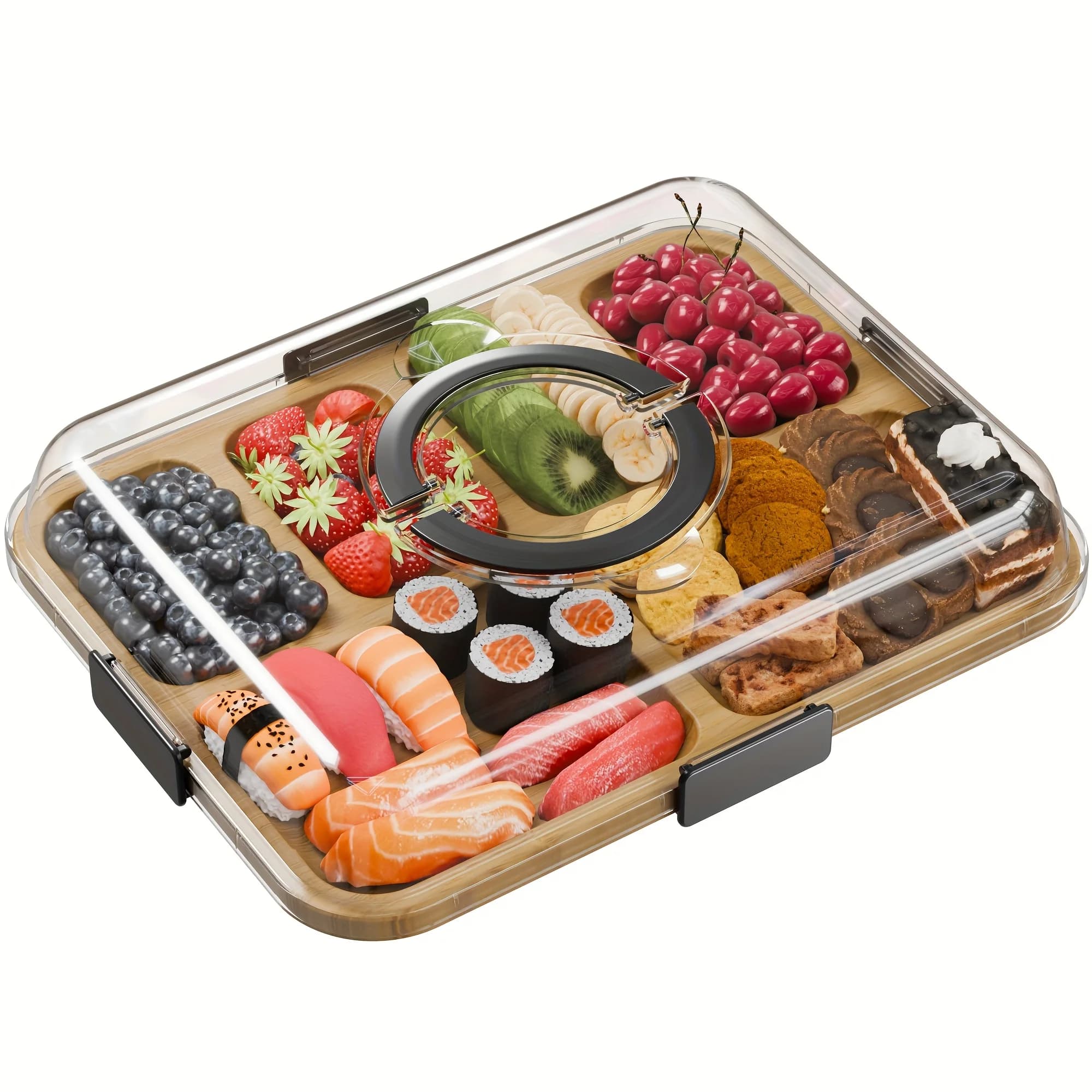 Contenitore per Alimenti Impilabile Trasparente con Scomparti Separati, Coperchio e Manico per Preparazione Pasti, Snack, Frutta, Verdura, Organizzatore per Frigorifero