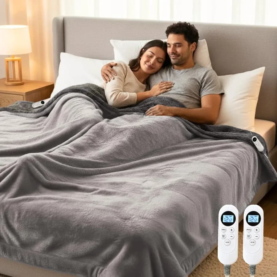 Coperta riscaldata Coperta elettrica King 90"x100" Coperta riscaldante in flanella a doppio controllo con 12 livelli di calore Timer 12 ore Spegnimento automatico