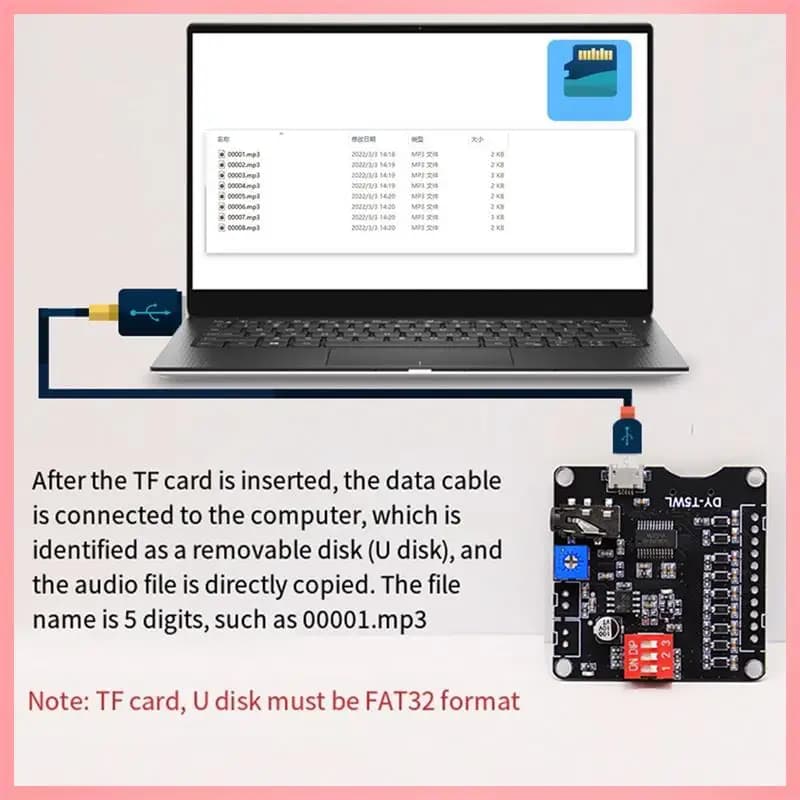 N91R-5W Modulo di controllo riproduzione MP3 Power Voice Scheda di memoria TF con trigger uno in uno Disco U Audio personalizzato T5wl