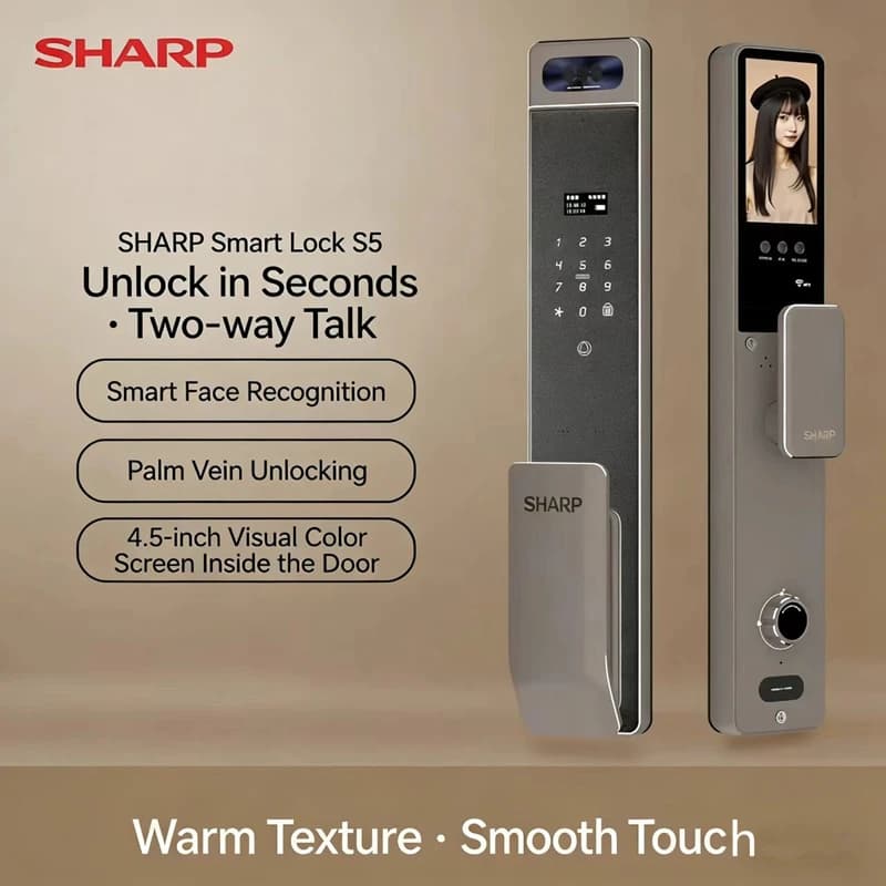 Automatic Smart Lock Sharp S5-FV with Facial Recognition, Vene Palmari, Digital Improper and Password Unlock for Home Security