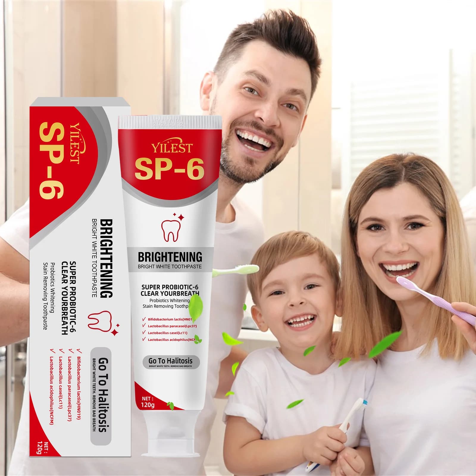 Dentifricio Probiotico SP-6 Sbiancante, Rimuove la Placca, Previene le Carie, Igiene Orale, Alito Fresco, Cura delle Gengive 120g