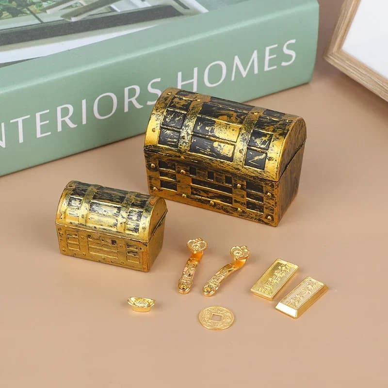 Casa delle bambole 1/2/10 pezzi 1:12 Modello in miniatura Accessori per casa delle bambole Mini Ruyi Lingotto d'oro Barra d'oro Moneta in rame Decorazione modello
