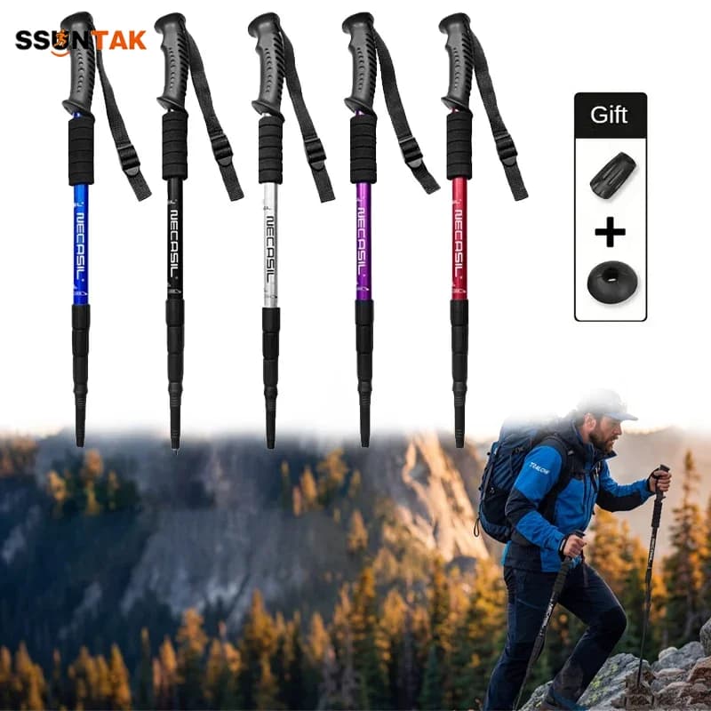 Ultralight Trekking Sticks with 4 Foldable Sections, Adjustable Telescopic Sticks for Men and Women, for Hiking and Camping