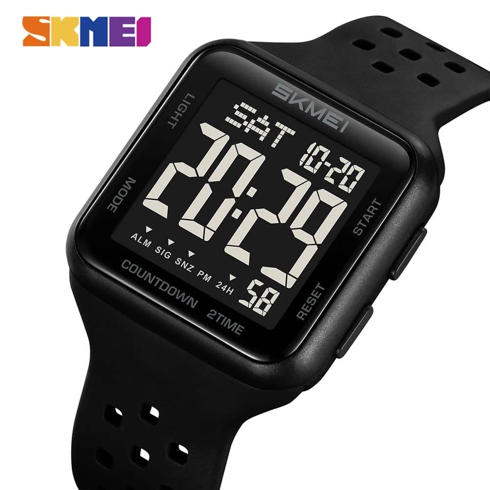 SKMEI 2440 Mens Fashion Digital Watch TPU Silicone Rubber Countdown Stopwatch Wristwatch Electronic Movement Clock