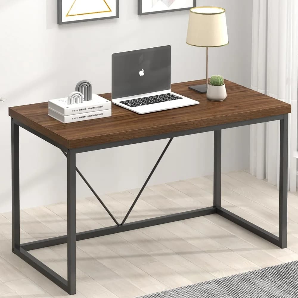 Scrivania da ufficio moderna, scrivanie per computer in legno rustico e metallo, tavolo da studio industriale, scrivania per PC da gioco da lavoro semplice per camera da letto