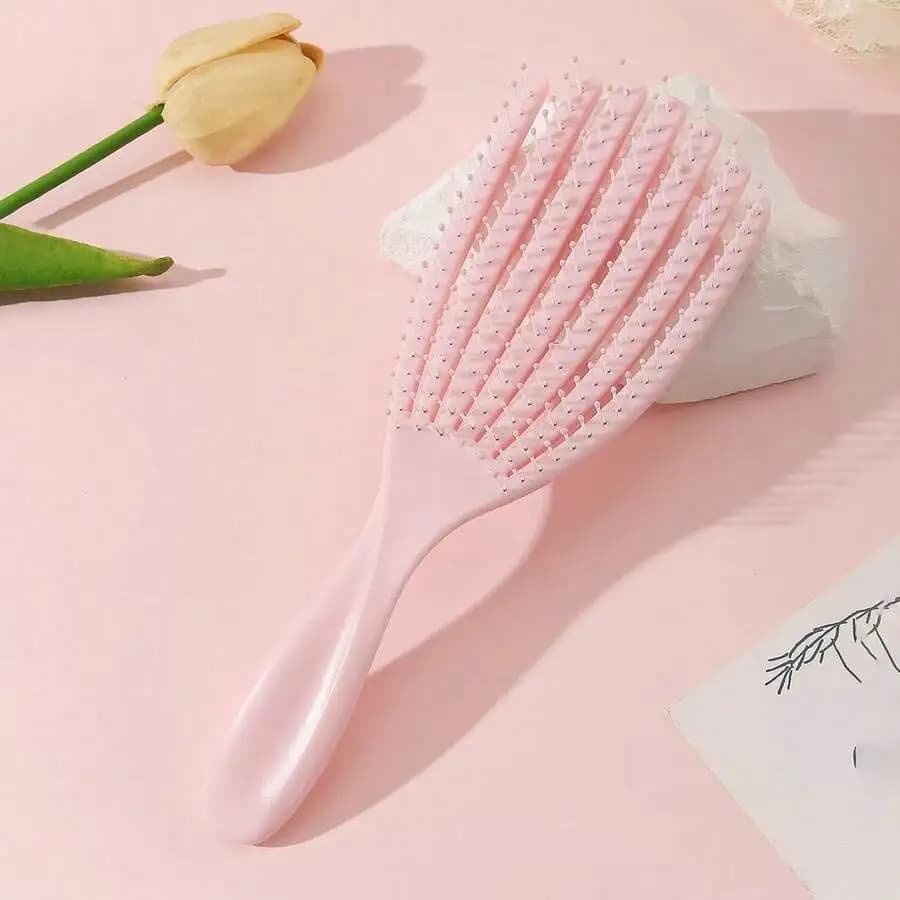 Pettine per capelli rosa a forma di conchiglia, spazzola da massaggio antistatica, doppio uso per capelli bagnati e asciutti, per donna
