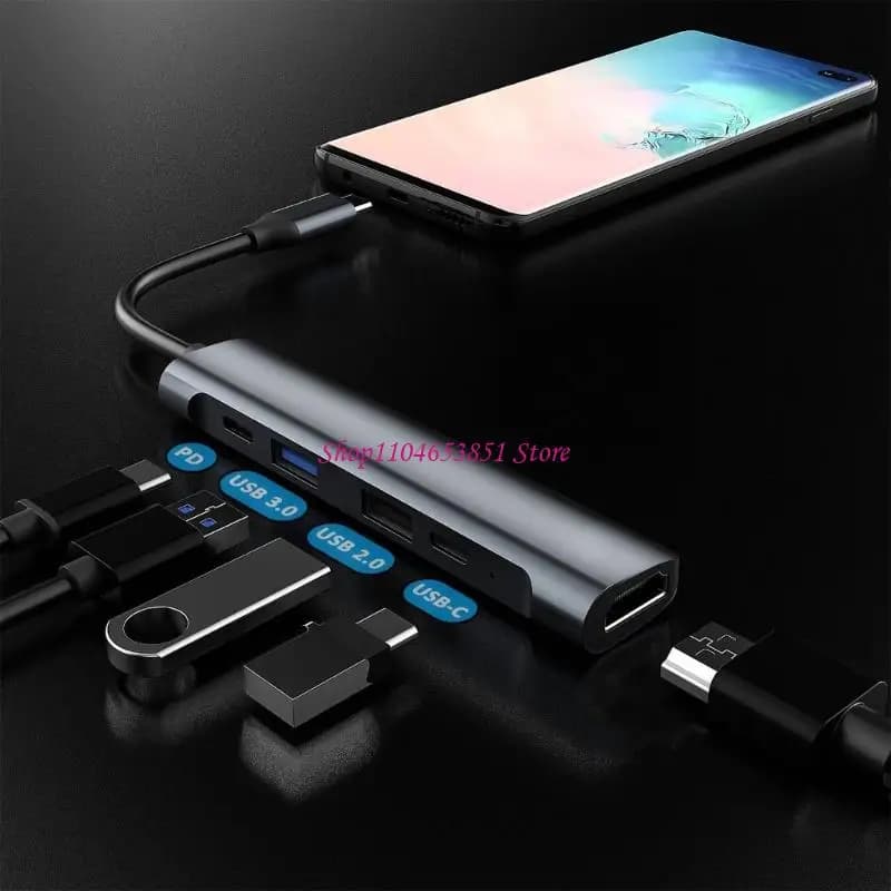 Hub USB C multifunzionali Uscita HDTV a 5 porte Trasferimento dati a 5 Gbps per laptop Plug and Play Uscita HDTV