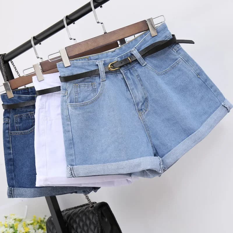 Abbigliamento estivo da donna, jeans corti a vita alta in cotone, pantaloni larghi a gamba larga, shorts in denim.