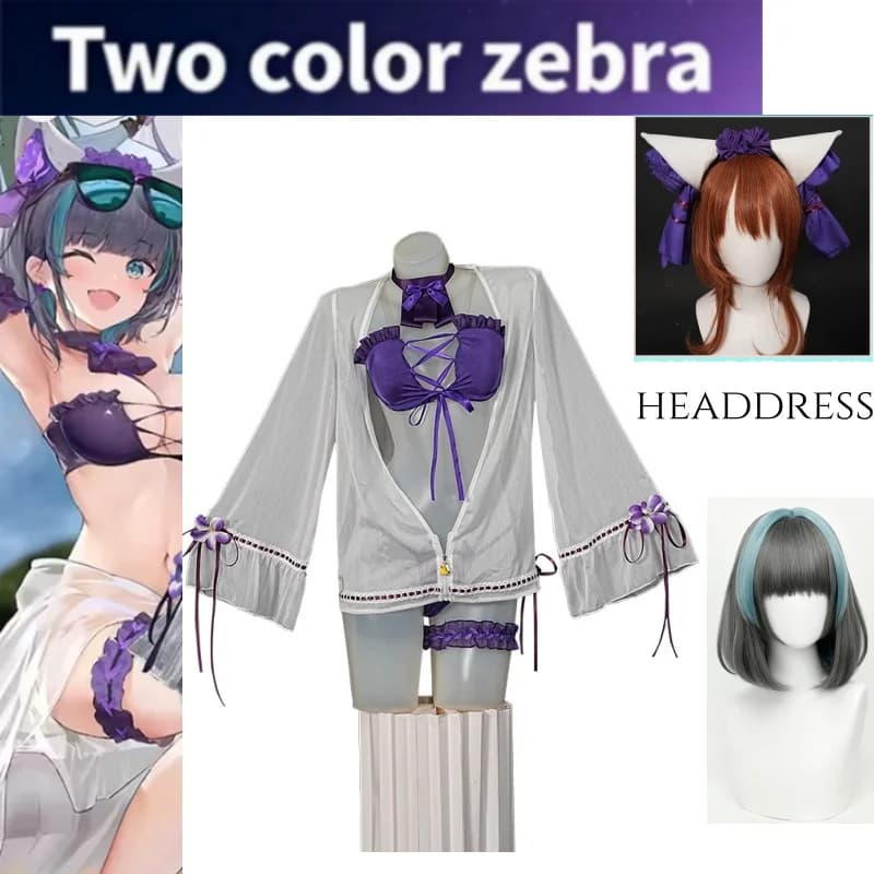 Cheshire Cosplay Swimsuit Costume Game Azur Lane Cos Suit Bikini White Wide Sleeve Robe Accessories for Summer Beach Roleplay