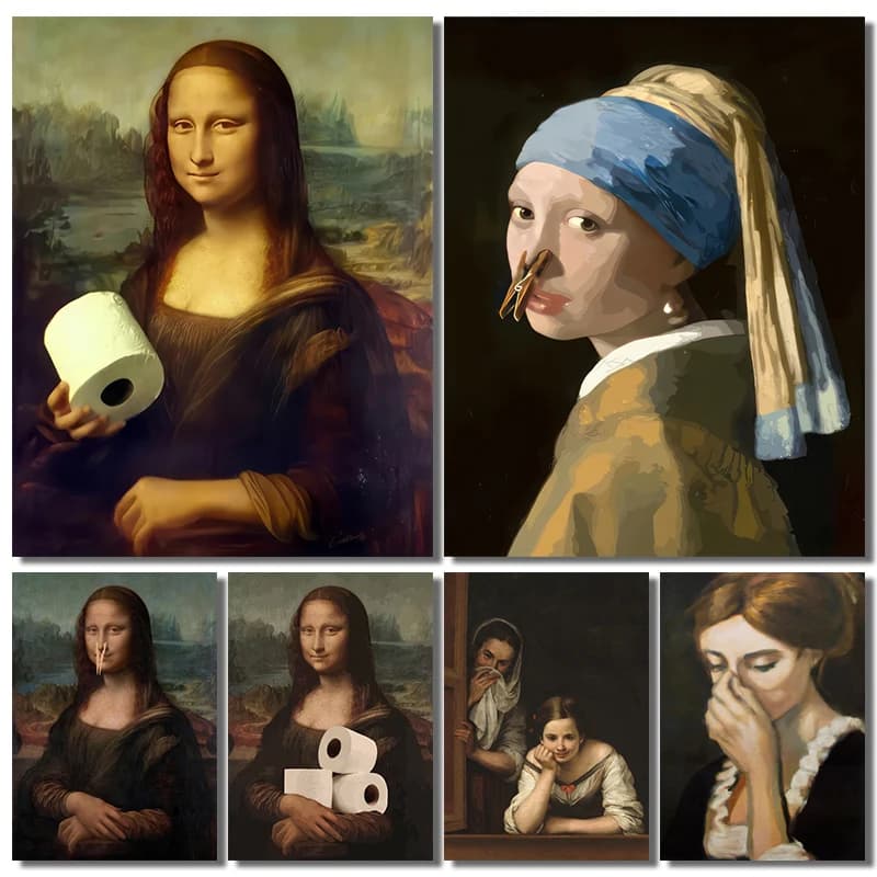 1 Funny Piece Abstract Decoration for Bathroom, Frameless Wall Poster with Girl Style Mona Lisa with Beads for Furniture Living Room