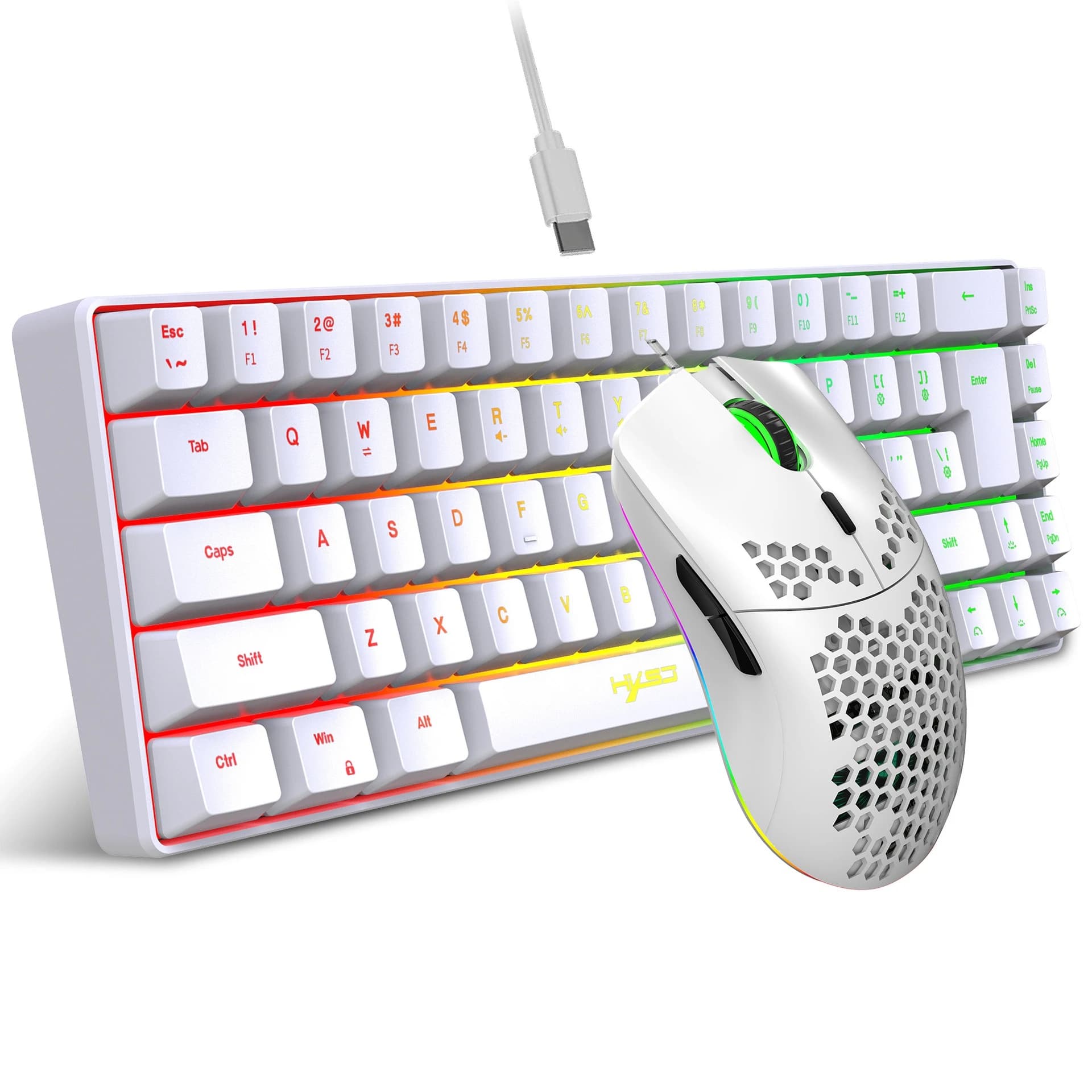 Tastiera e mouse cablati a membrana con 68 tasti, illuminazione RGB, combo tastiera e mouse 70% per gamer, kit completo per PC gaming, tastiere USB.