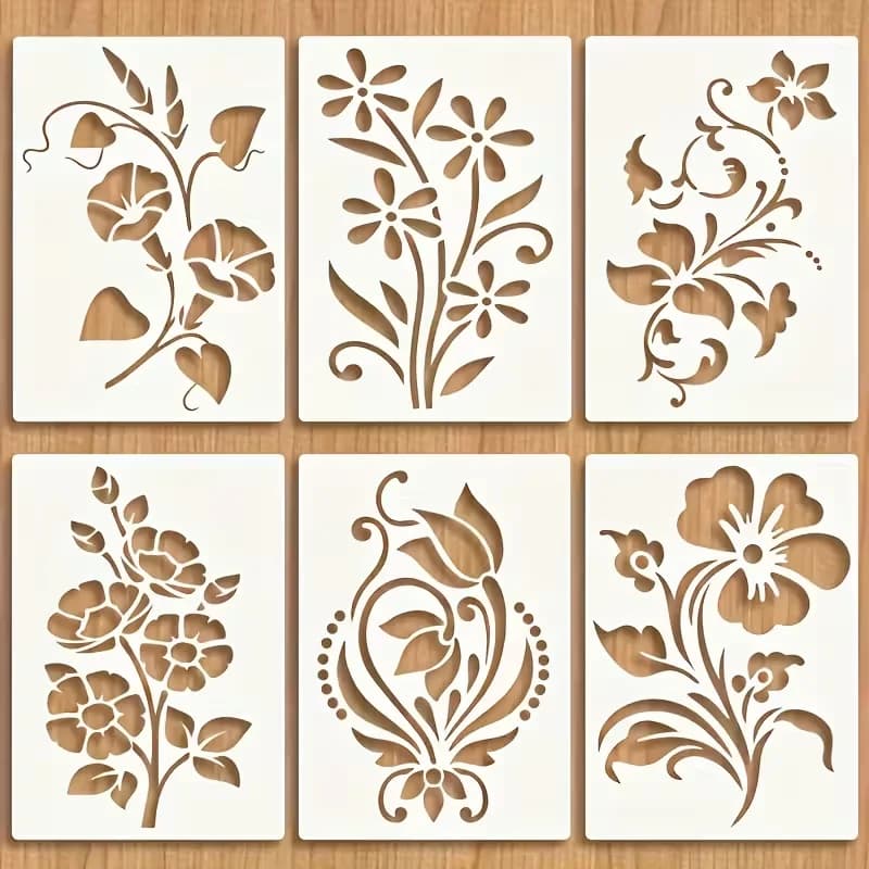 6PCS 5.8x8.3 inch Flower Stencil Set for DIY Painting, Reusable PET Templates for Scrapbooking, Card Making and Home Decor Craft