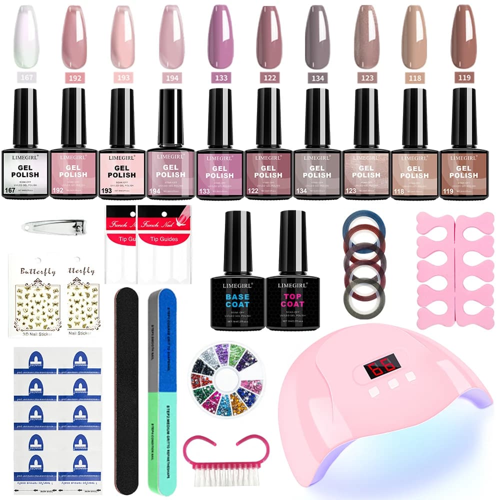 LIMEGIRL Gel Nail Polish Kit manicure gel kit for UV immersion Primer with UV LED lamp Dryer Gel Nail Polish Kit semi-permanent