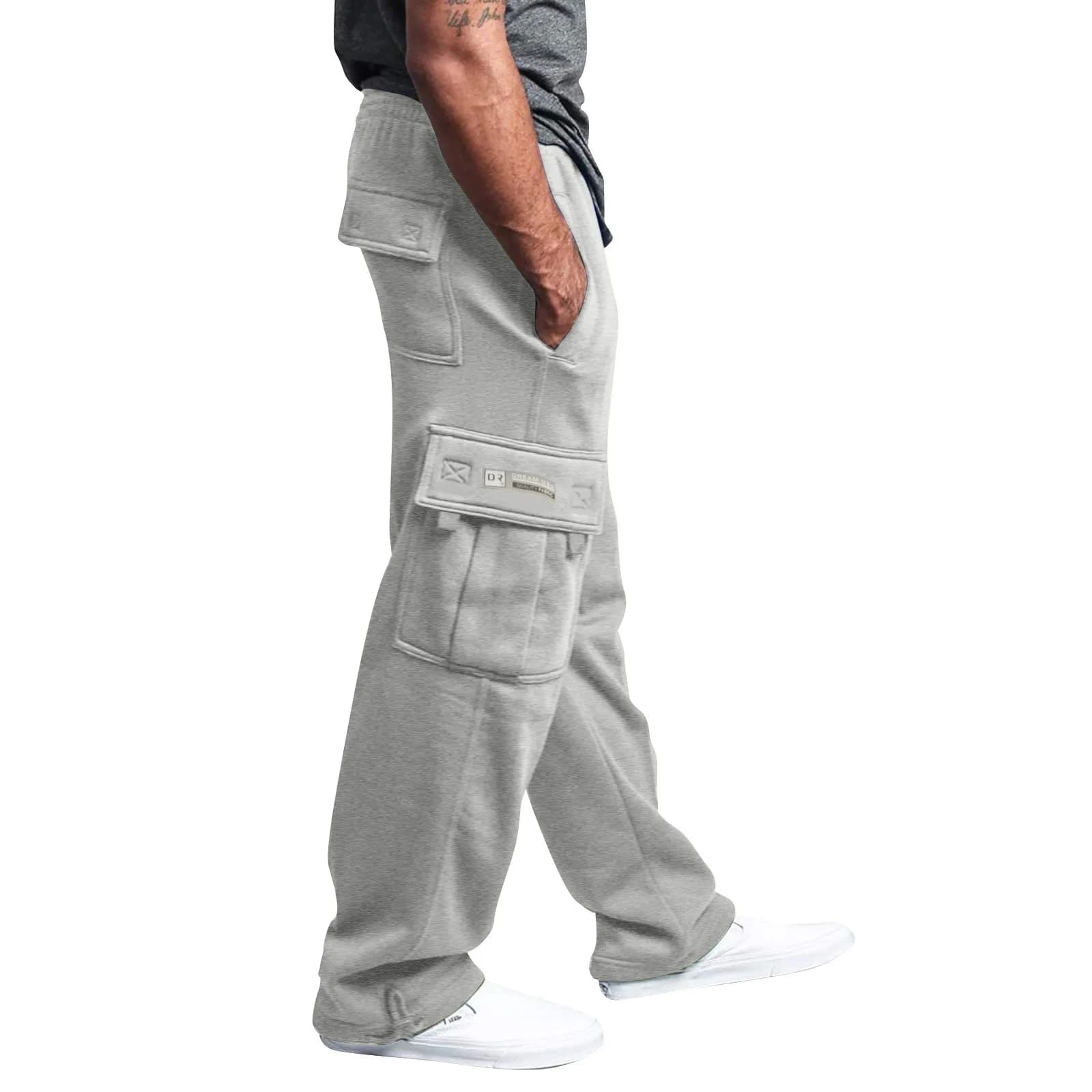 Pantaloni cargo da uomo Pantaloni con tasca in tinta unita in vita che allentano la corda Pantaloni sportivi larghi comodi Pantaloni casual a gamba larga