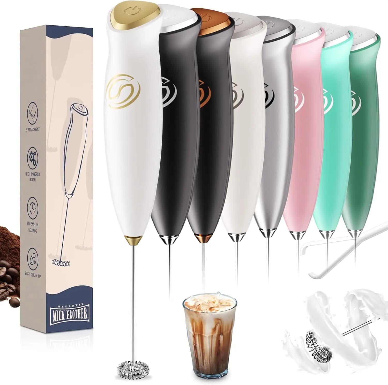 Frullino Elettrico per Latte - 2 Testine Frullanti, 17000 RPM, Mixer Portatile per Caffè, Latte, Matcha e Proteine in Polvere