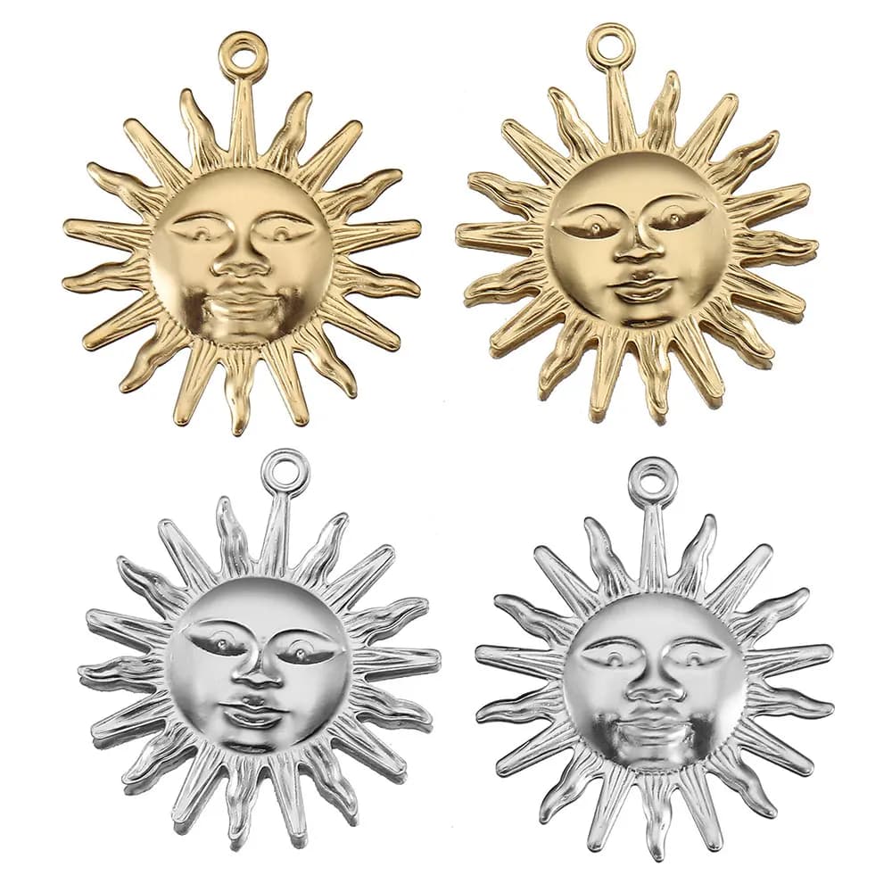 5 Pieces Gold Stainless Steel Sun Cock Tree Pendant Necklace Make by You Bracelet Earrings Gift Pendant Jewelry Creation Accessories