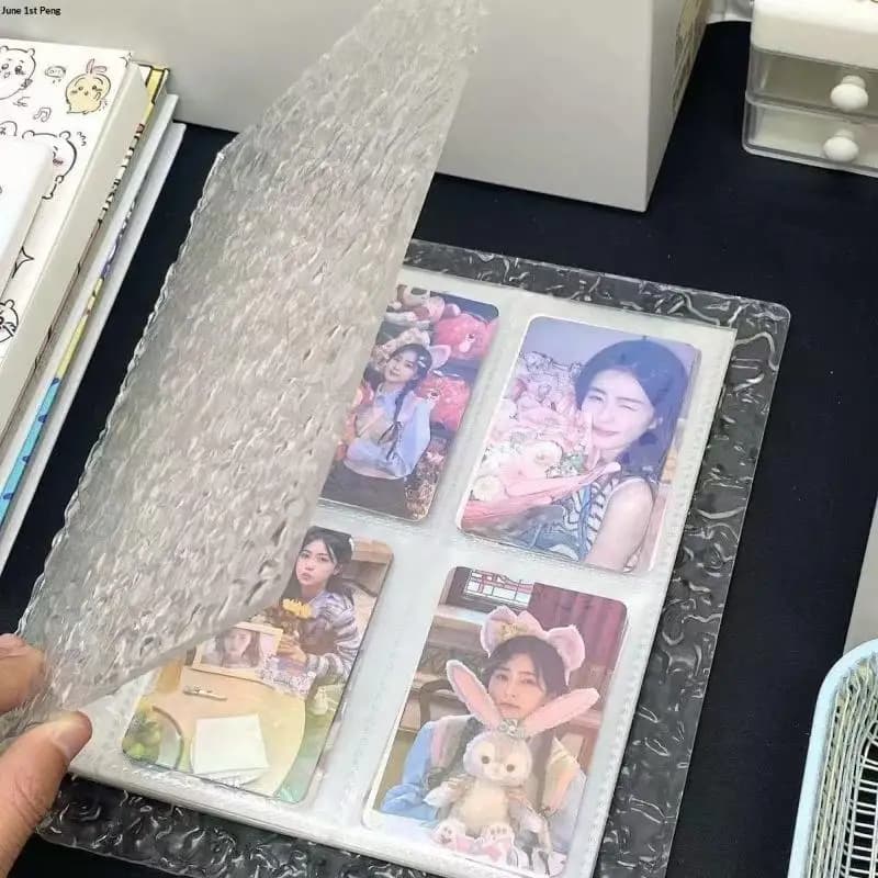 Acrylic Transparent Binder Cover 6 Hole Water Ripple for Photocard Trading Card Storage Office Document Organizer