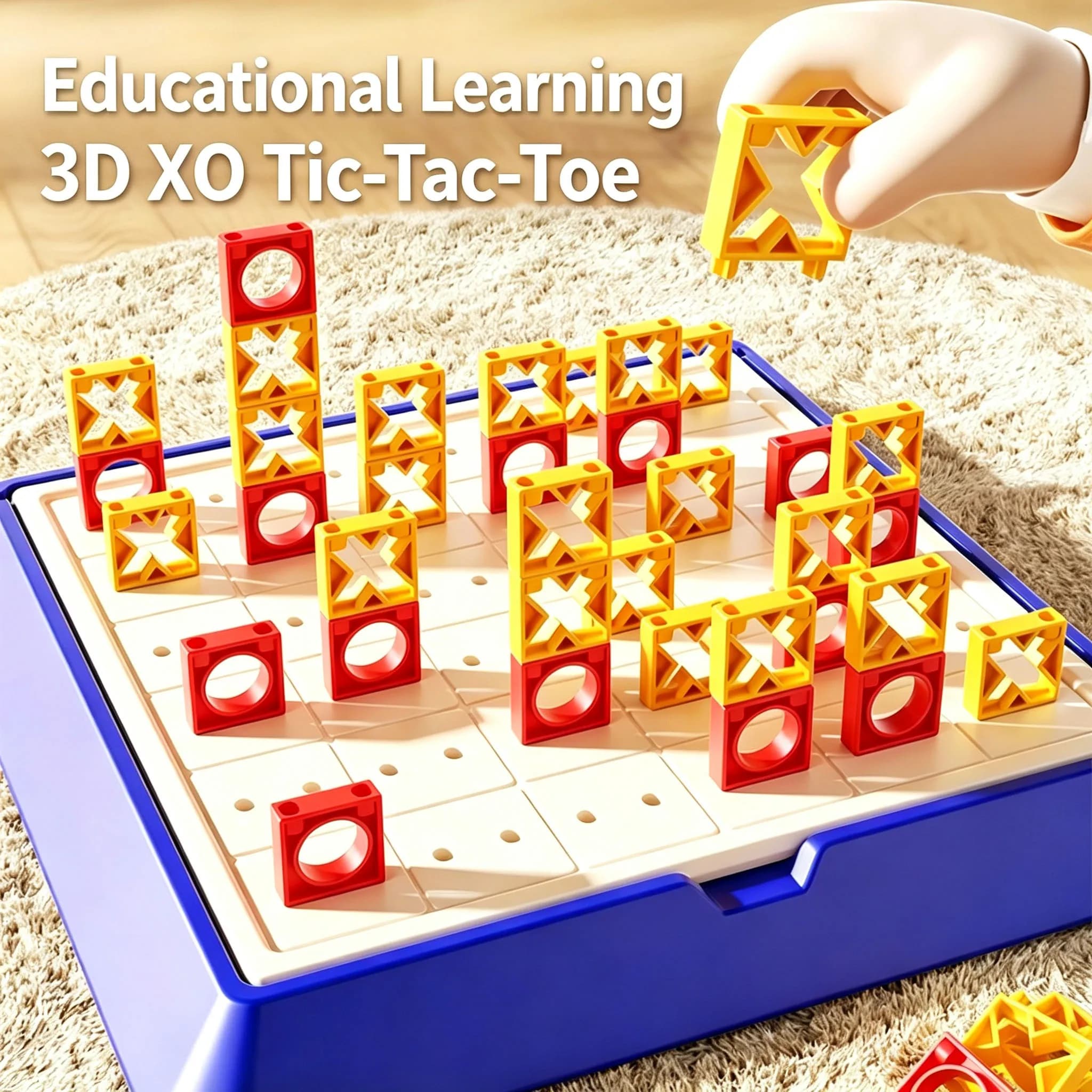 3D Tic Tac Toe Board Game For Kids XO Logic Brain Teaser Family Interactive Desktop Educational Toy