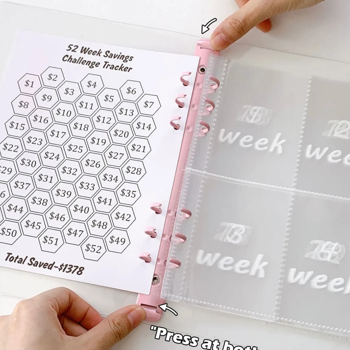 Quaderno raccoglitore a fogli mobili A5 con sfida di risparmio da 52 settimane con quaderno interno da 13 fogli, diario, pianificatore, forniture di cancelleria per ufficio