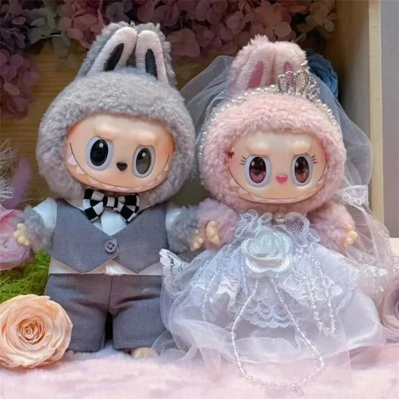 15 17 cm Per Gli Amanti del matrimonio della bambola Labubu Abito Abiti Gonna di chiffon Abito Abbigliamento Scarpe in pelle Set Accessori per casa delle bambole