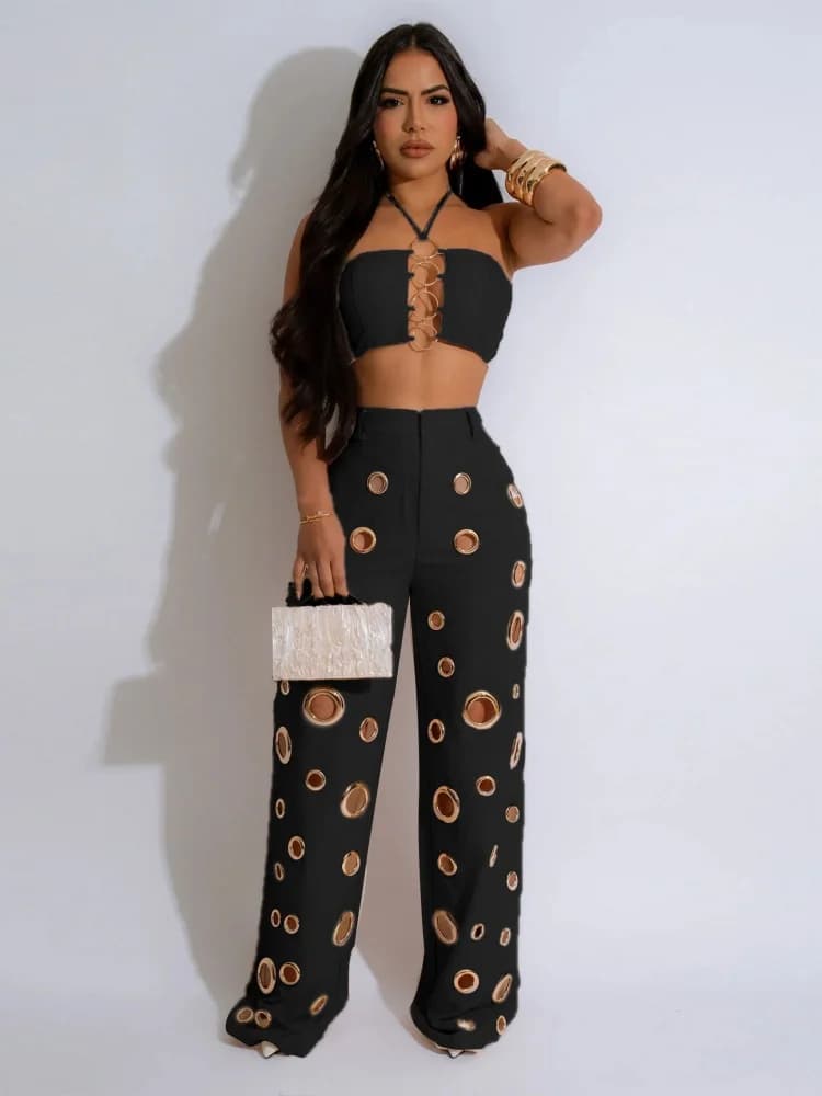 Wmstar Two Piece Sets Women Wholesale Sexy Night Club Hole Crop Top and Pants Matching Suit New in Summer Fashion 2026