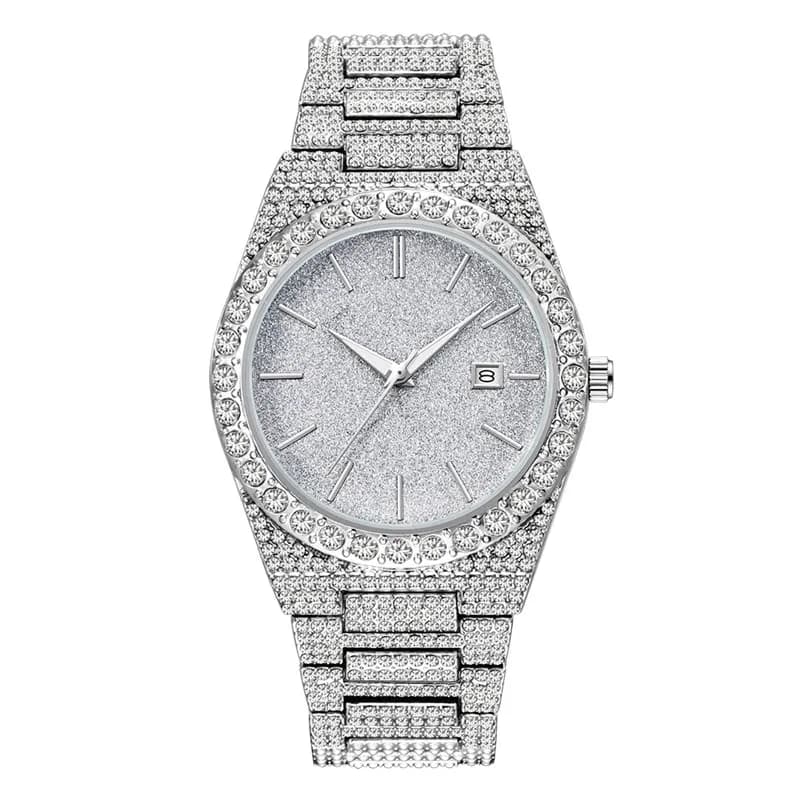 Men's Big Brand Hip Hop Diamond Alloy Band Date Gold Luxury Vintage Quartz Watch Montres de Marque de Luxe 2024