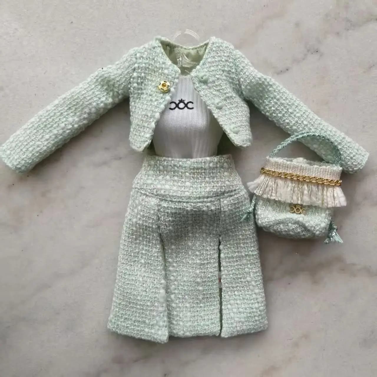 30cm Small Fresh Doll Clothes Island Holiday Fashion Denim Jacket+Pant+Plaid Dress 1/6 Supermodel Doll Everyday Dress Up Set
