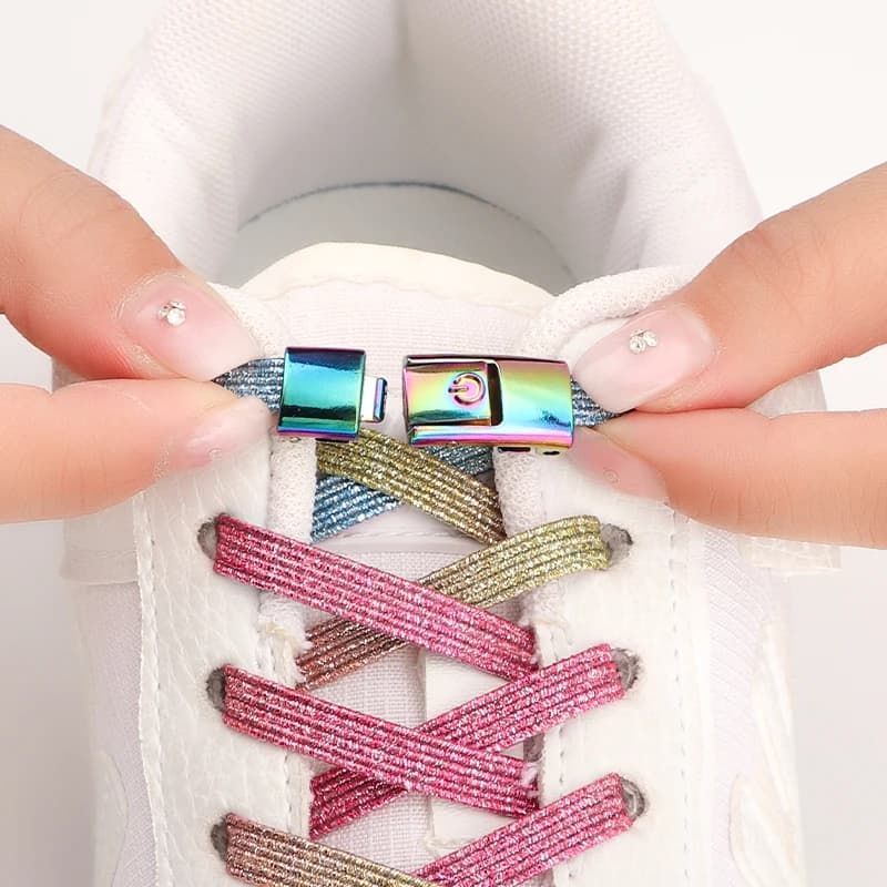 Lacci senza cravatta per scarpe Lacci elastici piatti glitterati Sneakers Lacci colorati con chiusura a pressione senza lacci Lacci per scarpe Bambini Adulti