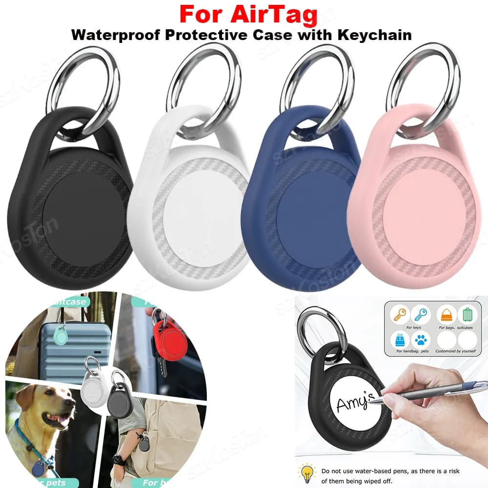 Per Apple AirTag Holder Etichetta adesiva fai da te Custodia protettiva impermeabile con portachiavi per copertura etichetta aerea Chiavi bagagli per animali domestici per bambini