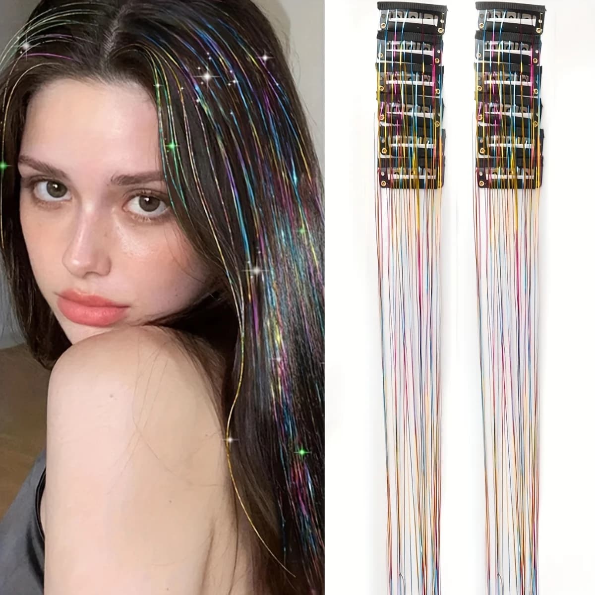 12 extension di capelli sintetici con clip per capelli lisci di media lunghezza: un elegante regalo di Natale per le donne, in oro