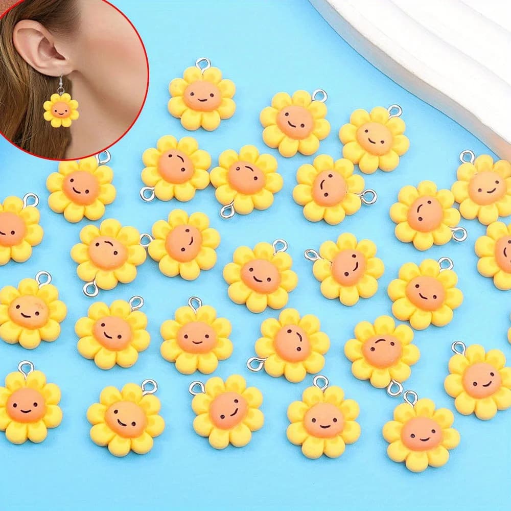 7/27/54 pezzi pendenti gialli a forma di girasole, orecchini collane fai da te, accessori per la decorazione regalo di San Valentino e Halloween