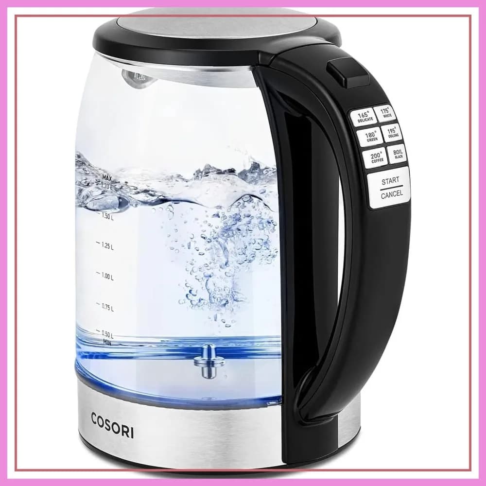 Bollitore Elettrico con Controllo Temperatura, 6 Preimpostazioni, Mantenimento Calore 60 Minuti, 1.7L, Filtro in Acciaio Inox 304, Spegnimento Automatico e Protezione Anti-Bollitura a Secco, Senza BPA, Nero