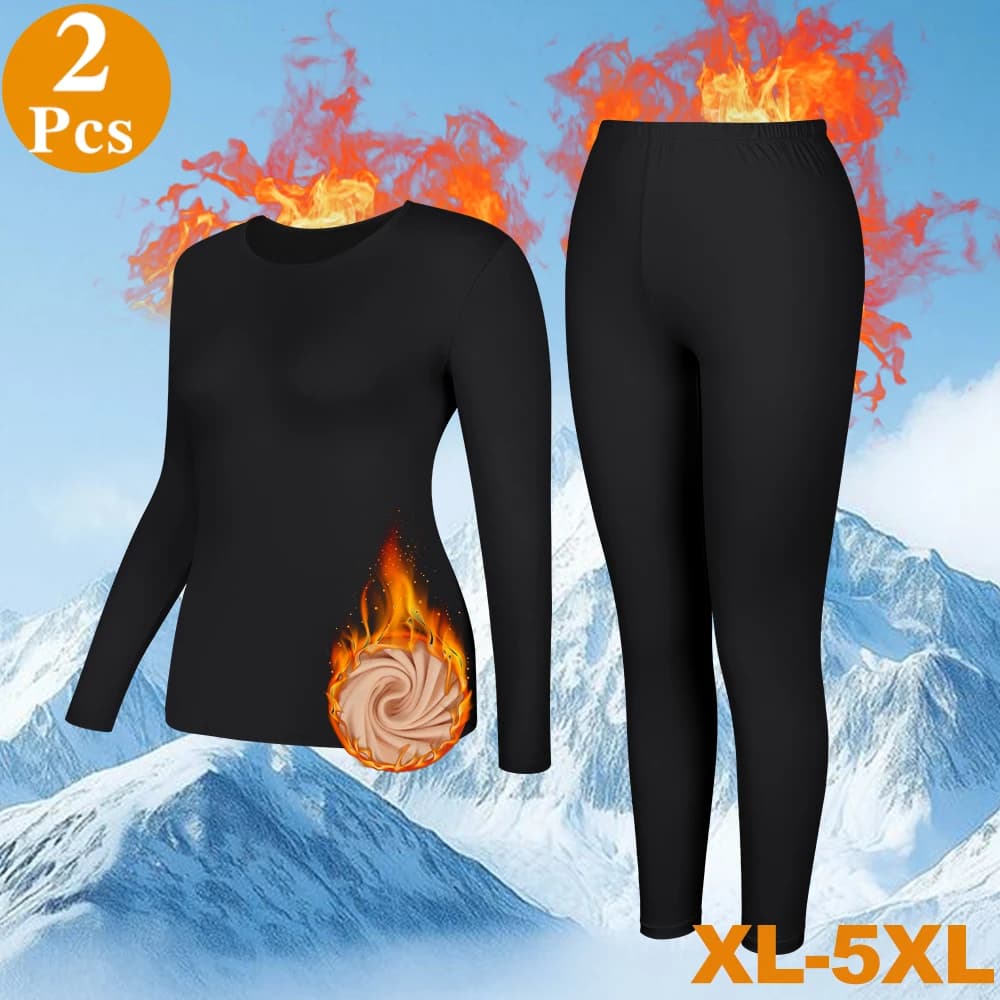 XL-5XL Women's Thermal Underwear Suits Long-Sleeved Tops Long Pants 2Pcs Soft Comfortable Female Layer Clothing Autumn Winter
