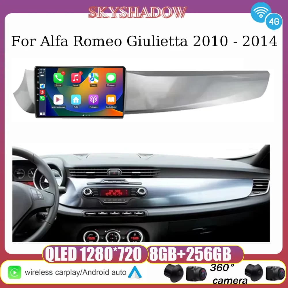 Per Alfa Romeo Giulietta 2010 - 2014 Android 14 Autoradio Multimediale QLED Lettore Video Navigazione GPS Wireless Carplay Stereo 4G