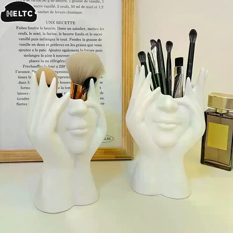 Portaoggetti in Vinile Nero e Bianco, Design Creativo a Forma di Corpo Umano, Organizzatori da Ufficio Multifunzionali, Porta Pennelli per Trucco