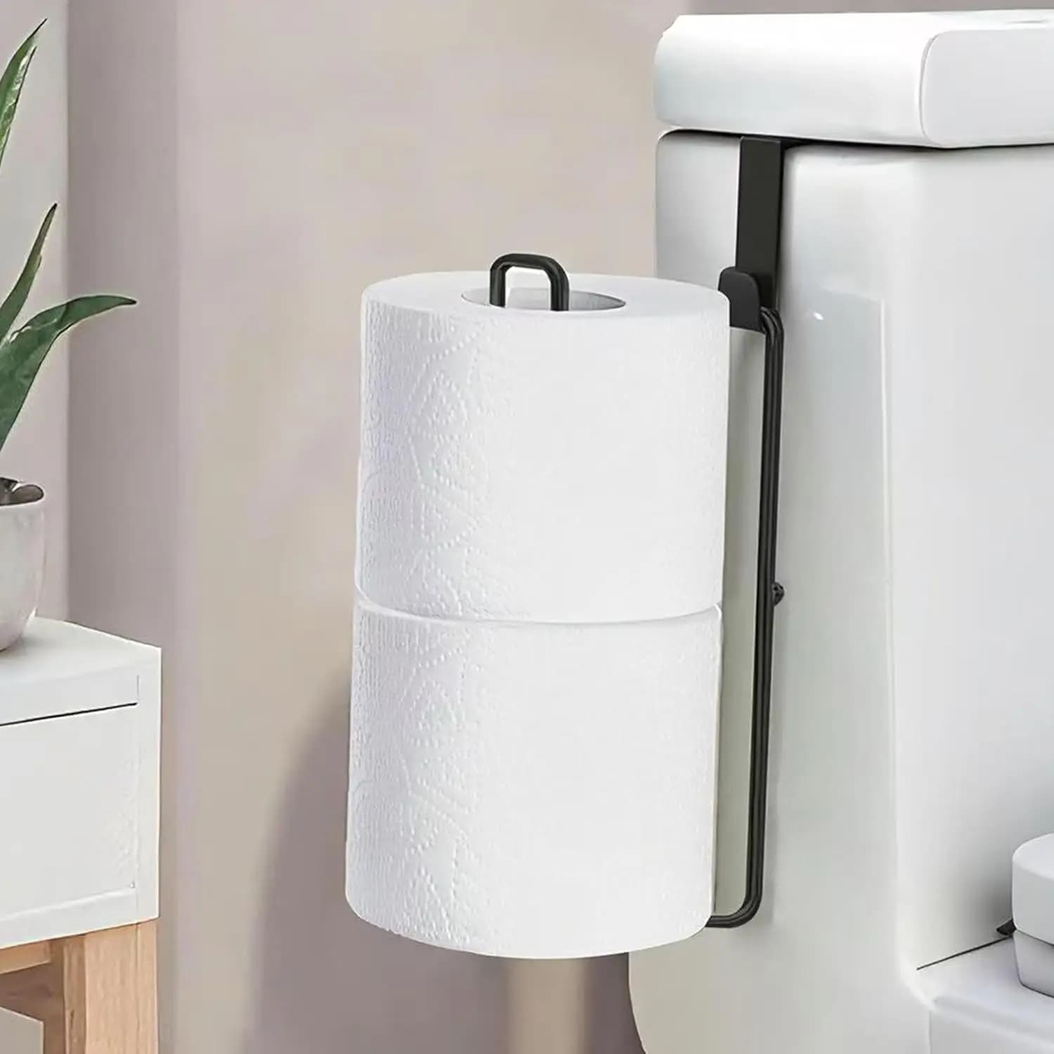 Portarotolo da Parete con Spazio Extra per 2 Rotoli, Porta Carta Igienica da Posizionare Sopra il Serbatoio, Organizzatore per Bagno Salvaspazio