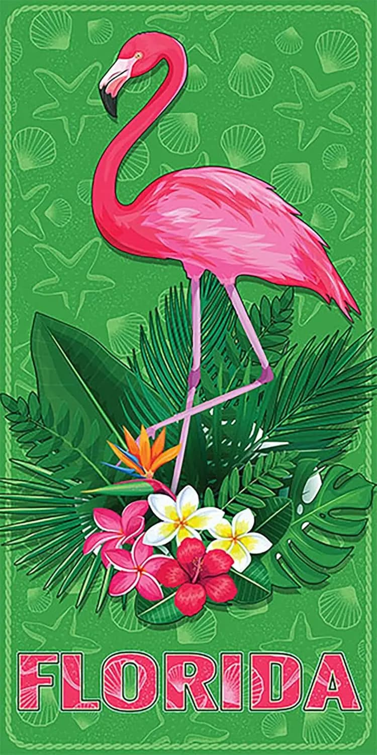 Asciugamano da spiaggia Florida Flamingo Gardens, telo da bagno assorbente in misto cotone con fiori tropicali per viaggi in piscina e vacanze
