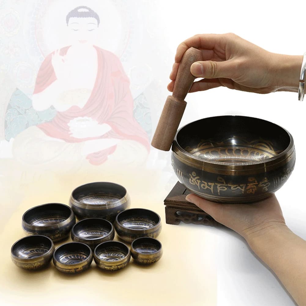Buddha Sound Bowl Tibetan Bell Yoga Bowl Metal Singing Bowl Striker Chanting Bowl Brass Chime Handicraft Music