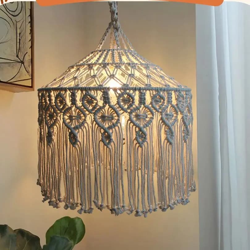 Handwoven Woven Tapestry Lampshade Bohemia Macrame Tassel Lamp Shade Creative Retro Hanging Light Cover Hotel