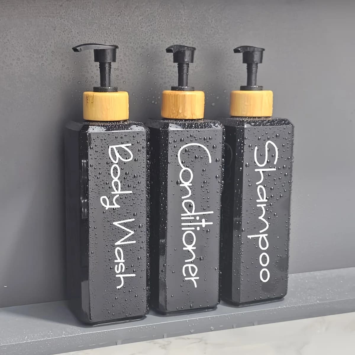 Bottiglia di lozione riutilizzabile da bagno da 3 pezzi per doccia, bagno, shampoo, sapone, balsamo, pompa per lozione, bottiglie con etichette impermeabili