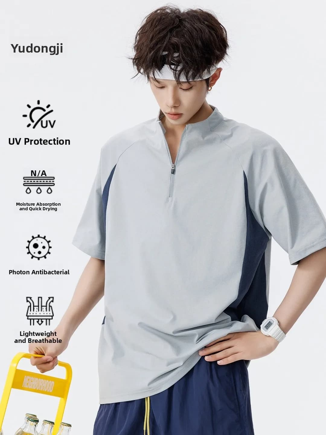 Yudongji Men's Sporty Short Sleeve T-Shirt Loose Fit Quick Dry Breathable Cycling Outdoor Activity Top Polyester Fabric