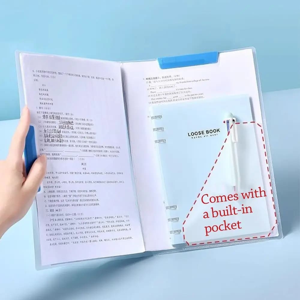 Cartella portadocumenti con asta oscillante trasparente Doppi clip Morsetto per documenti A3/A4 Apertura laterale Organizzatore di carta di prova Studenti