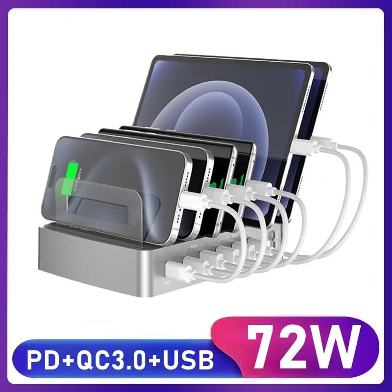 6IN1 Universale 72W 6 Porte Multi USB Tipo C QC3.0 Caricatore PD Stazione dock di ricarica rapida per Iphone 16 15 14 13 12 Pro Max Samsung