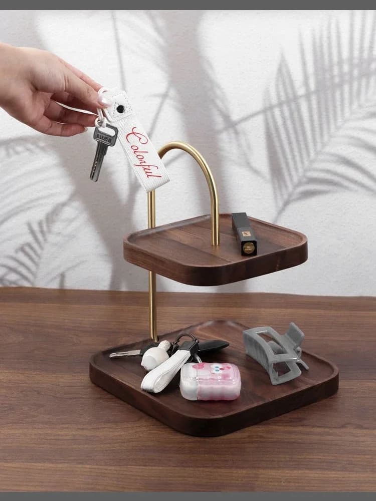 Piatto di frutta secca in legno chiave domestica semplice e moderna luce di lusso semi di melone in legno massello mensola a doppio strato di caramelle a doppio strato