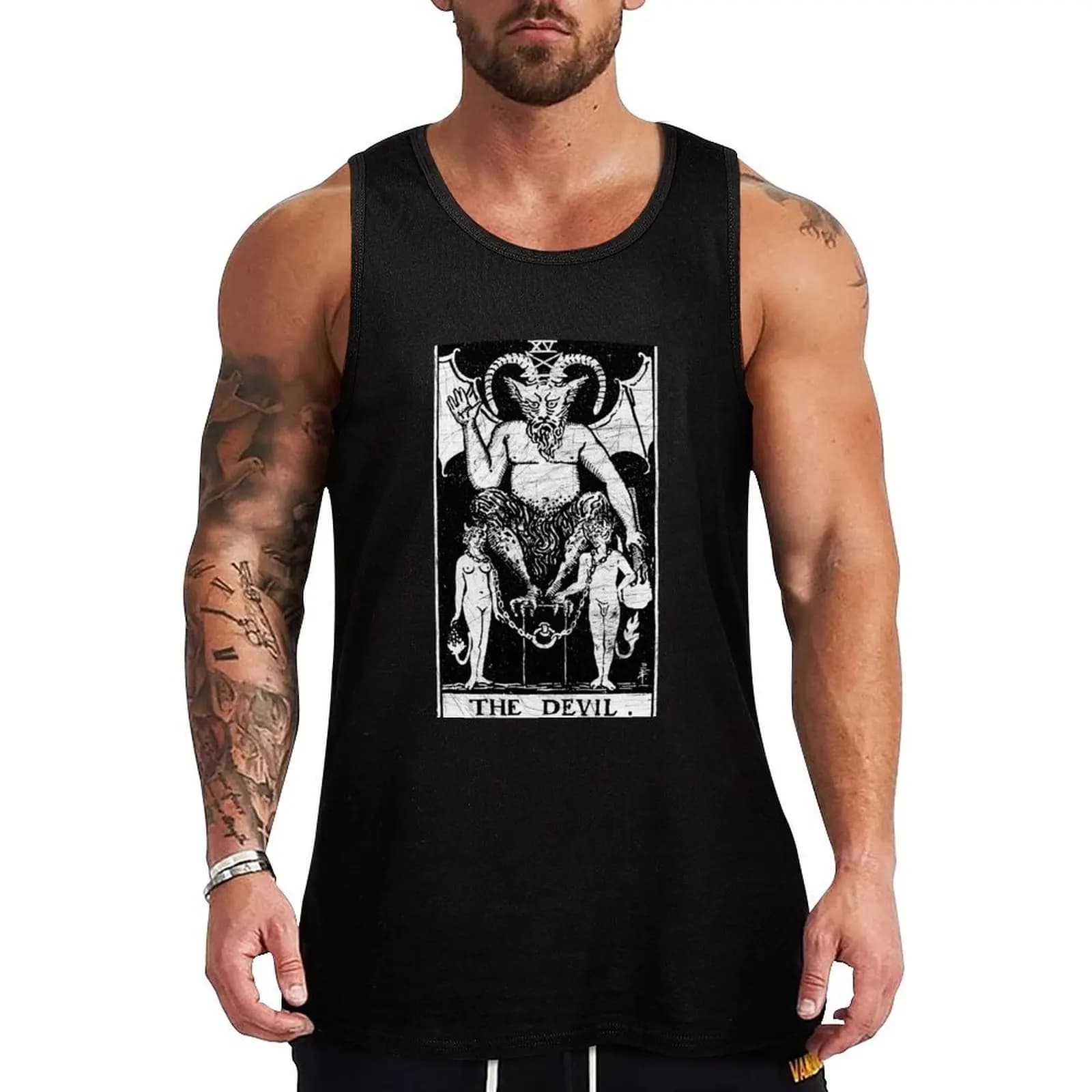 The Devil Tarot Card - Major Arcana - fortune telling-canotta occulta da uomo senza maniche tee man vest gym t-shirt uomo