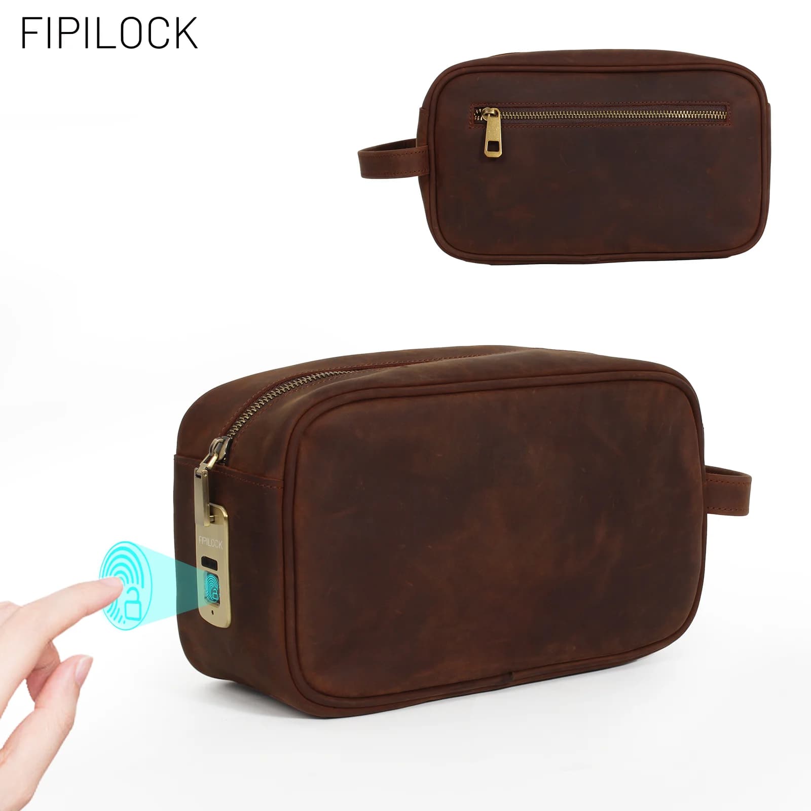 FIPILOCK Man's Clutch Bag Messenger bag for Woman Handbag Crazy Horse Skin PU with Smart Fingerprint UnlockAnti-theft Anti-theft